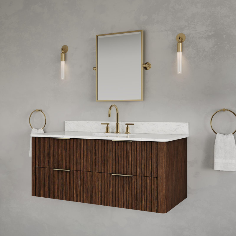 Clapp 48 In. Single Rectangle Sink Floating Bathroom Vanity with Cultured Marble Top in Truffle Oak