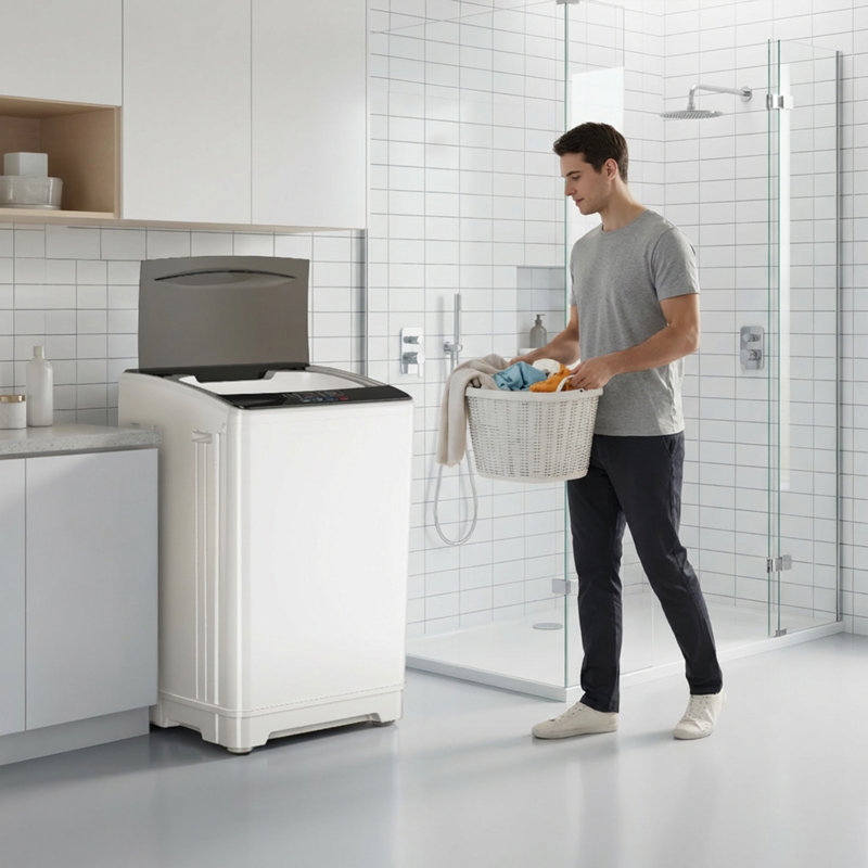 Machine à laver complètement automatique de 18 lb avec pompe de vidange, laveuse à linge portative compacte avec 10 programmes, 8 niveaux d'eau, affichage DEL et fonction de retard 24H, pour appartement, dortoir, véhicule récréatif, gris