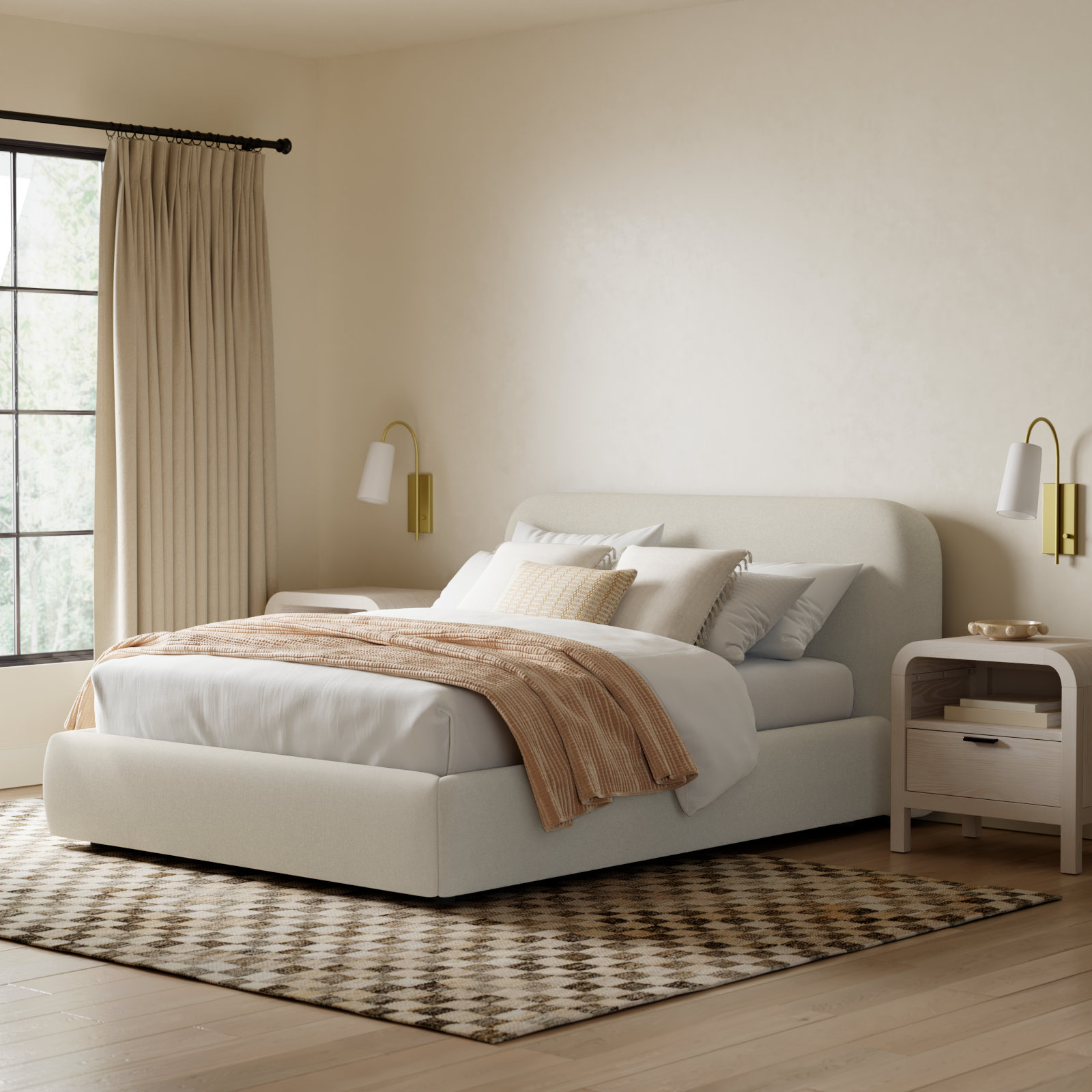 Bella Linen Upholstered Bed, Queen, Effie Linen Performance Linen