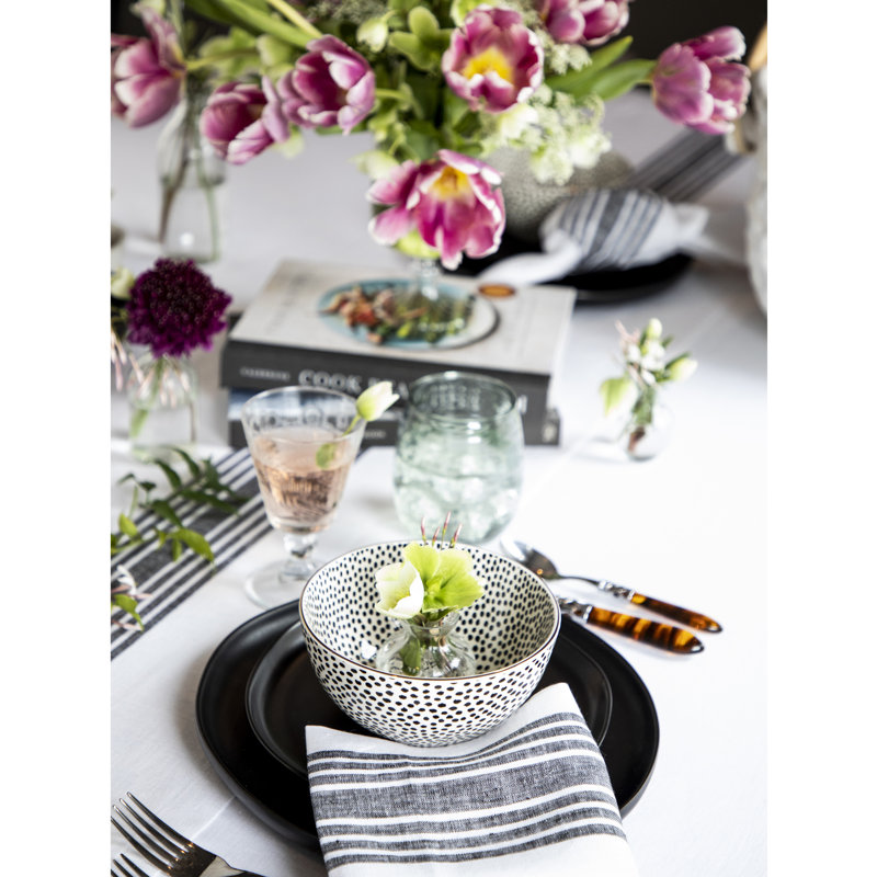Farmhouse - 100% Pure Linen Dinner Napkins, Black and White