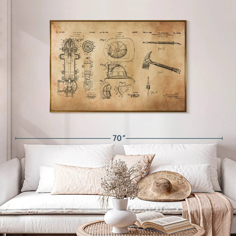 Brevet d'équipement de pompier, 46 po x 31 po, Cadre flottant doré
