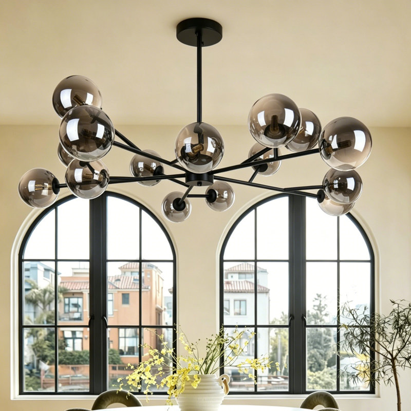 Burness 15 - Light Black Sputnik Modern Linear Chandelier, Black