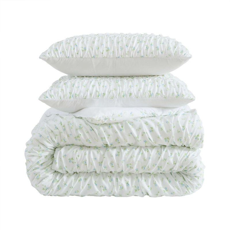 Laura Ashley Rosebuddies Reversible Blue Comforter Set, Twin XL Comforter + 1 Standard Sham