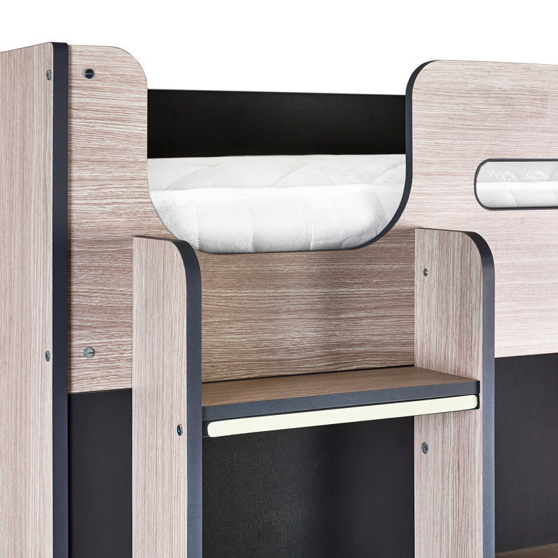 Boylan Single (3') High Sleepers with Storage Included with Desk Included, Woodgrain & Anthracite