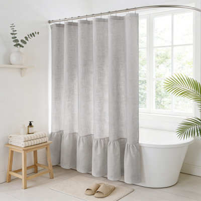 Rideau de douche en mélange de lin avec ourlet à volants