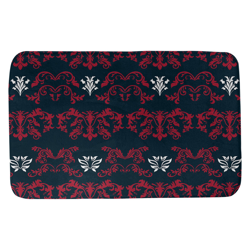 Tapis pour salle de bain Houston, l 21 po x L 34 po, Rouge bataille / bleu acier foncé / blanc