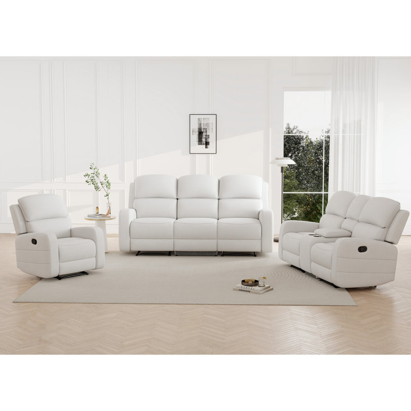 Ensemble de salon inclinable manuel confortable et rembourré 3 pièces avec console centrale