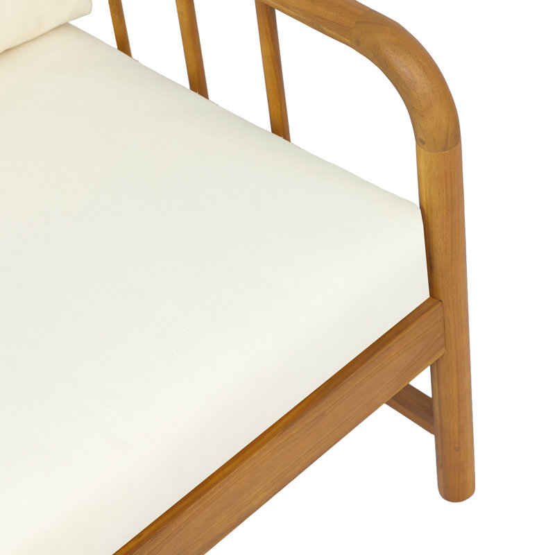 Fauteuil d'extérieur moderne en bois d'acacia avec dossier en rotin PE Meriton, Coussin beige / structure en teck, 1