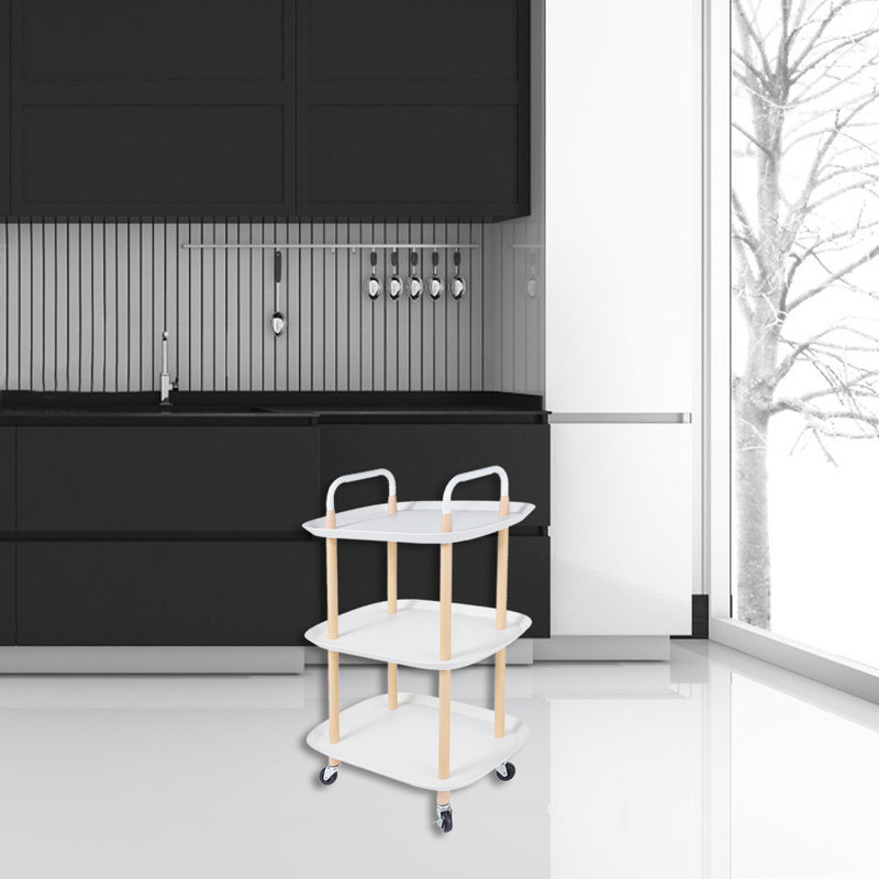 3 Tier Rolling Storage Utility Cart Heavy Duty Craft Cart with Wheels Handle White Furniture Office