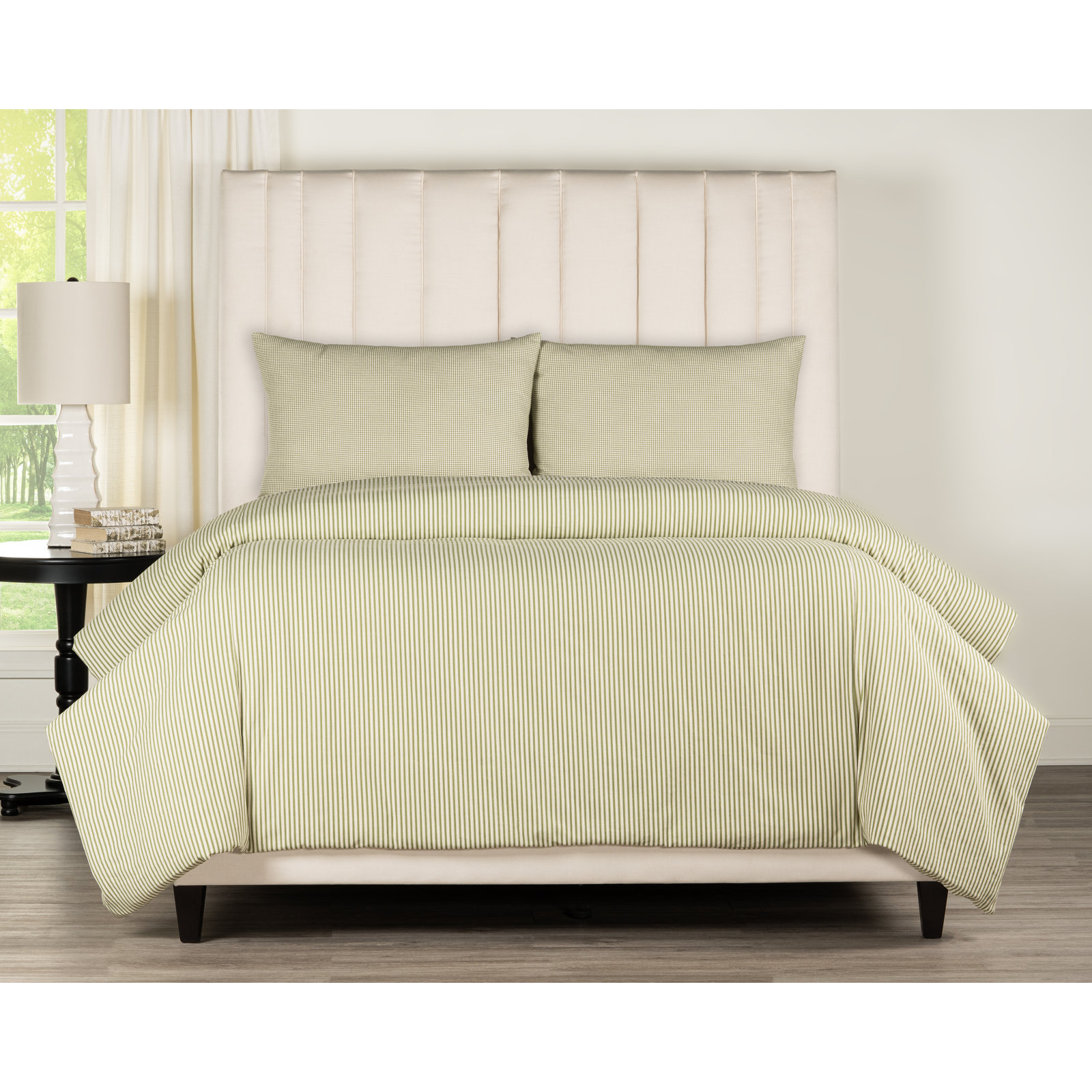 Siscovers Striped Cotton Duvet Cover Set, Green, King Duvet Cover + 2 King Shams