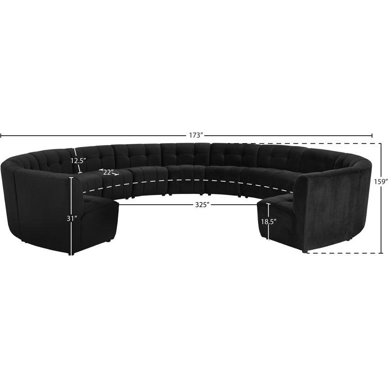 Jedson Velvet Sectional Symmetrical, Black Velvet