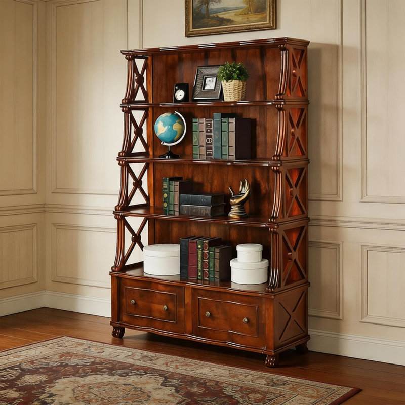 Bibliothèque de rangement à niveaux multiples en bois massif brun 44,49 "