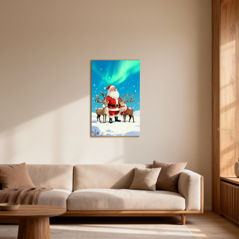 Noël père Noël avec renne dans un paysage enneigé