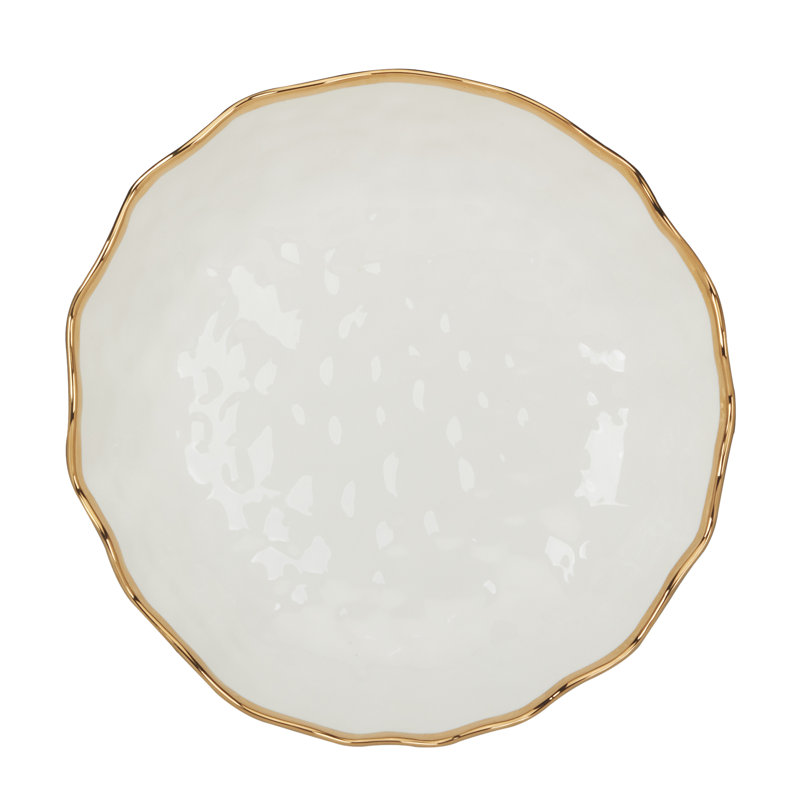 Gold Rimmed White Ceramic Serving Bowl, 13-inch