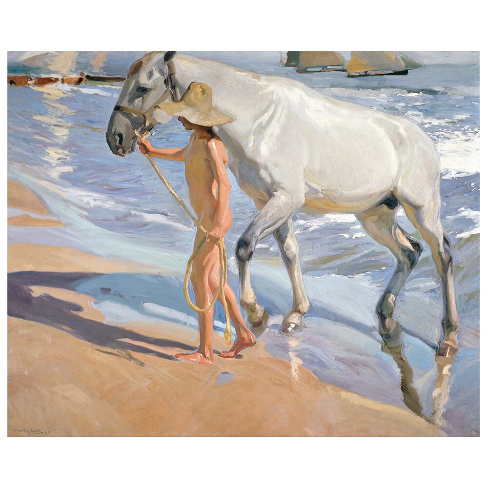 Gerahmtes Leinwandbild The Horse's Bath von Joaquín Sorolla