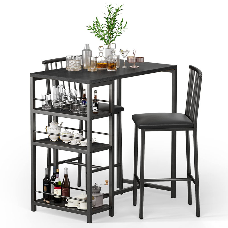 Ensemble de table de salle à manger 3 pièces pour petits espaces, Noir