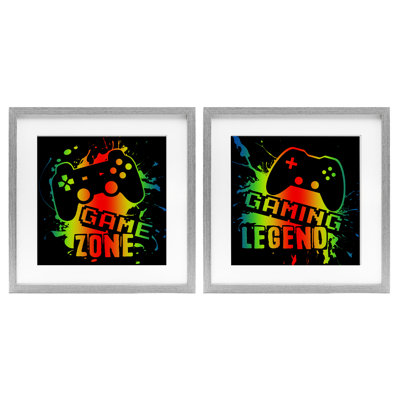 Gradient Gaming Phrases 2pc Framed Print Under Glass Set, design by Marcus Prime