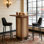 31.5" Square Rattan Bar Height Table, Compact Pub Table With Industrial Metal Footrest For Small Kitchen & Breakfast Nook