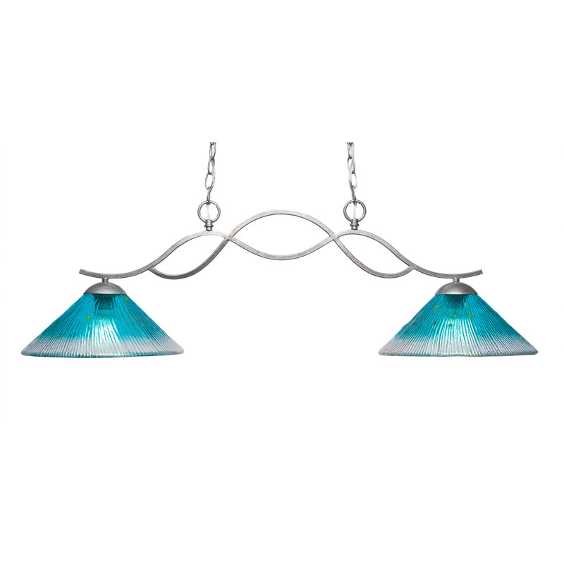 Hiroko Revo 2 Light Island Light Shown Finish With 12" Crystal Glass, Teal, Aged Silver