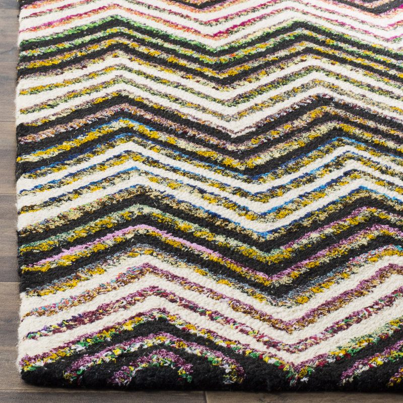 Tapis noir / blanc en laine / coton touffeté à la main Airiona, Carré 4 pi