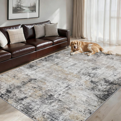 Tapis abstrait lavable 8 x 10, tapis neutre antidérapant pour le salon