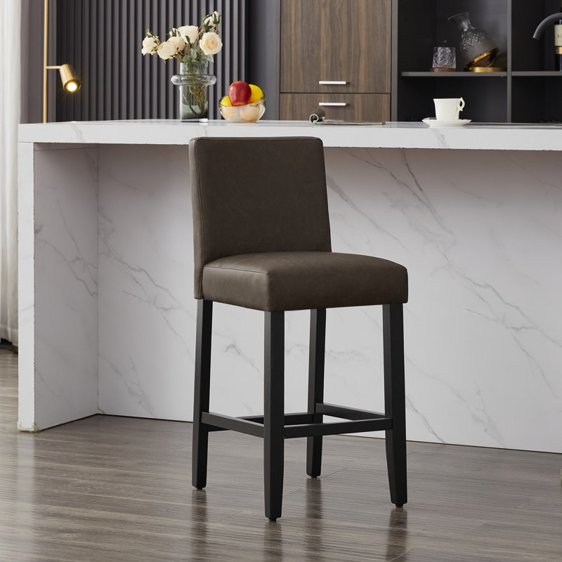Upholstered 26'' Counter Stool With Solid Wood Frame, Brown/Faux Leather, 3, Counter Stool (26” Seat Height)