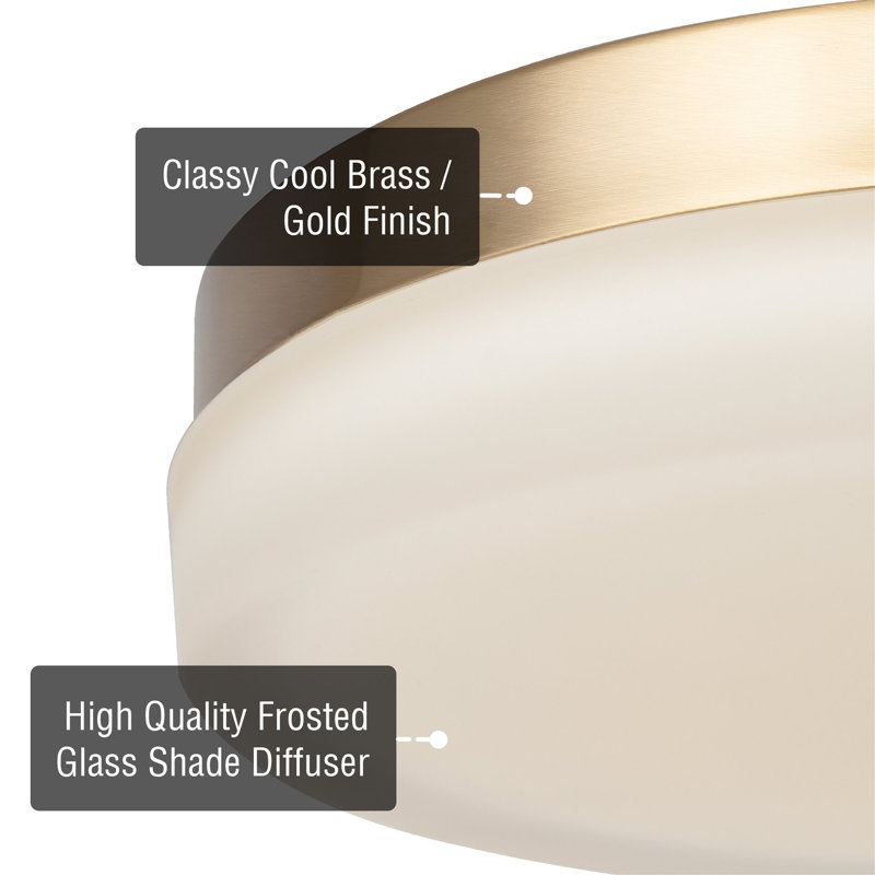 Bahoque Glass LED Flush Mount, Cool Brass, 2.5" H x 8.75" W x 8.75" D