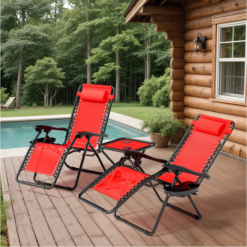Adjustable Zero Gravity Lounge Chairs Detachable Tray & Headrest Pillow Portable Outdoor Recliners For Patio Beach, Orange