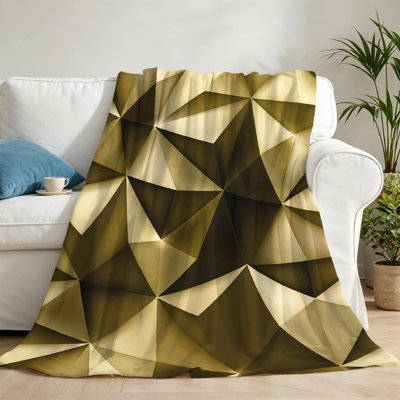 Gold Ultra Soft Flannel Fleece Throw Blanket,Abstract Triangle Single-Sided Print