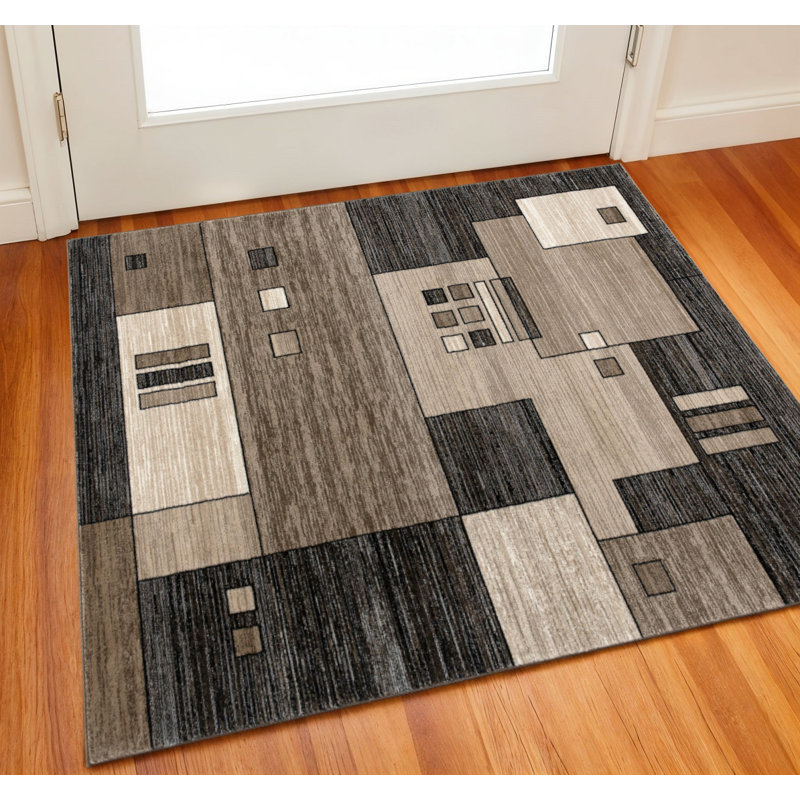 2' X 2' Brown And Beige Geometric Square Rug