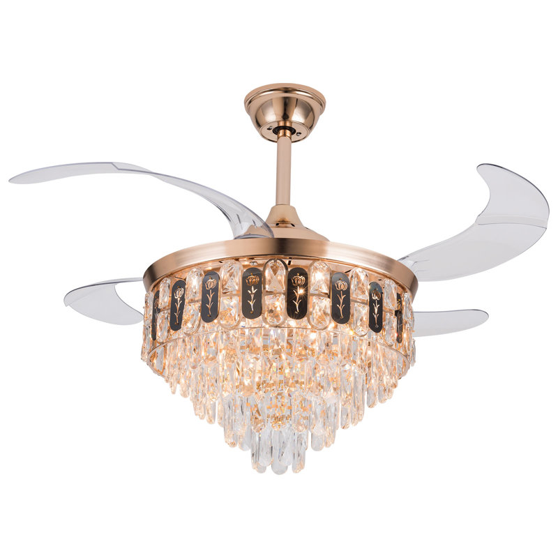 Jillyn 4 - Blade Crystal Ceiling Fan with Remote Control and Light Kit Included