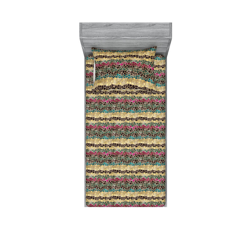 Drap-housse et taie décorative Ambesonne, Ensemble de draps pour lit simple avec 1 taie d'or