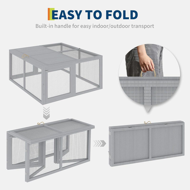 Cage à poulailler 45 po en bois pliable gris, Gris