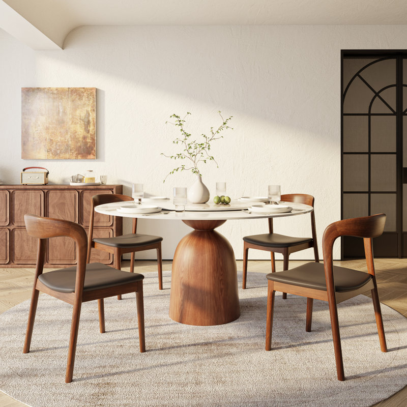 Ensemble de table de salle à manger de cuisine avec plateau paresseux rond amovible à plateau tournant (1 table 4/6 chaises rembourrées)