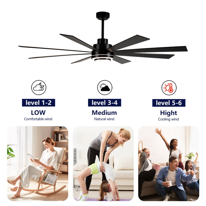 Ventilateur de plafond noir mat 72 "avec lumière DEL 