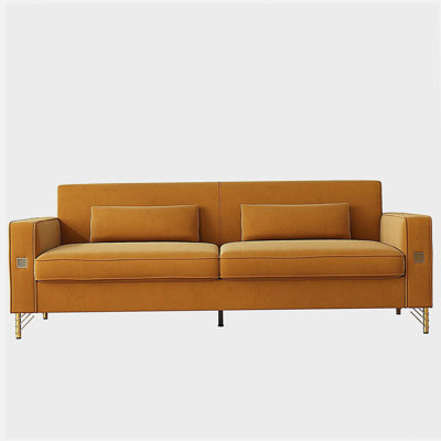 FX-P18-OR (Canapé) Canapé de luxe en velours avec accents dorés - Canapé moderne à 3 places avec coussins moelleux, parfait pour le salon et la décoration de bureau