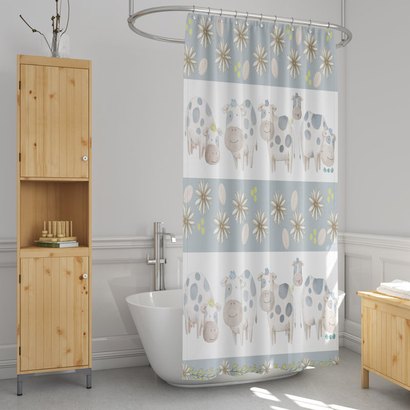 Rideau de douche simple à imprimé animal + crochets, H 72 po x l 70 po
