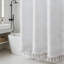 Rideau de douche en lin texturé avec pampilles, rideau de salle de bain moderne et robuste, tissu infroissable, installation facile avec boutonnières-645329056