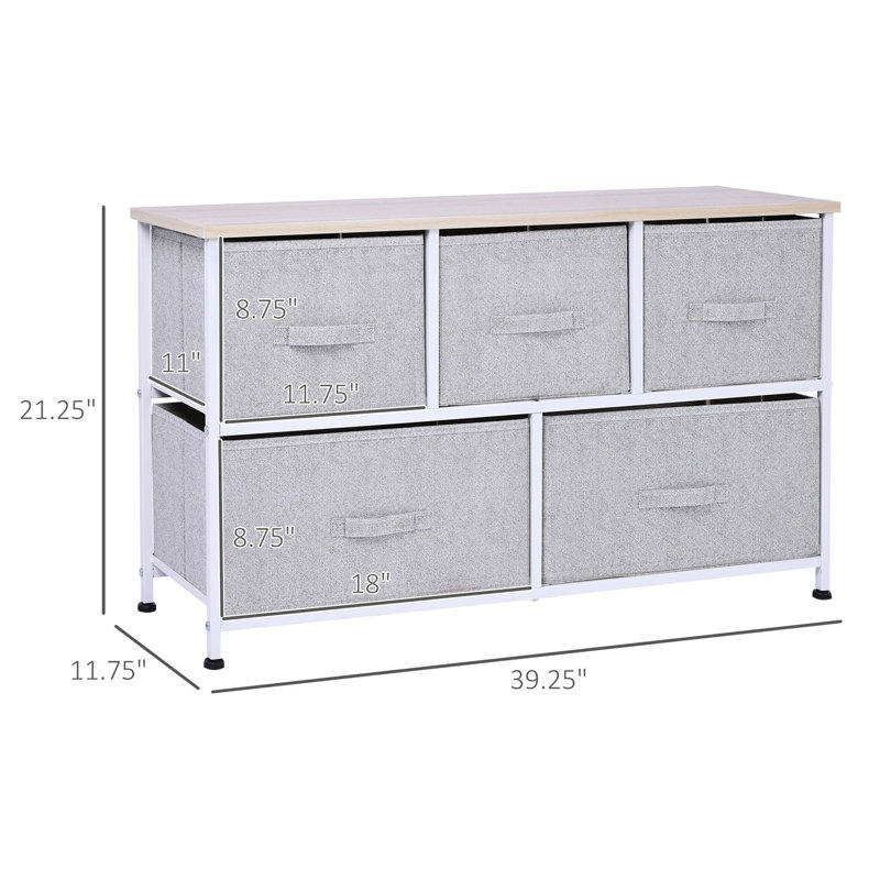 Commode de rangement horizontale - Gris idéale pour ranger l'équipement d'entraînement et les articles de chambre à coucher à 5 tiroirs