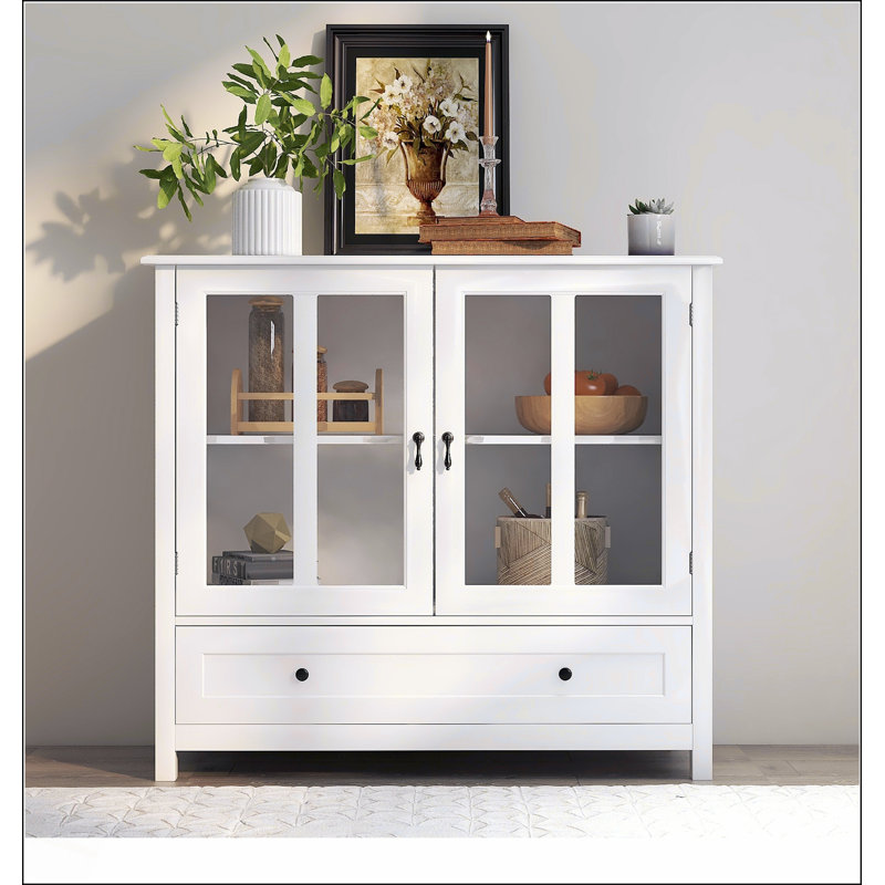 Armoire de rangement spacieuse avec portes en verre doubles et poignées en cloche uniques pour l'organisation de la cuisine
