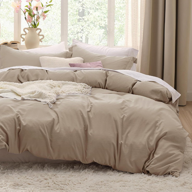 Polyester Solid Colour Duvet Cover with Pillow Shams, King - 2 Shams (50 x 90 cm), Deep Beige