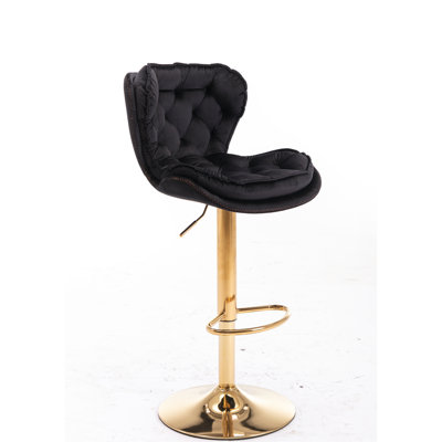2 tabourets de bar, hauteur de levage mécanique réglable, repose-pieds et base, velours + pieds dorés, chaise de mode noire réglable, tabouret élégant