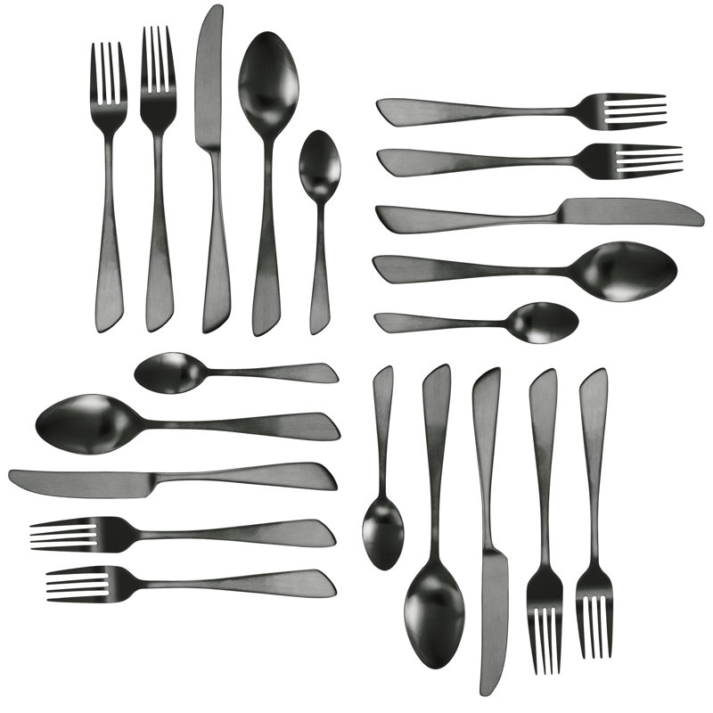 Mega Chef Gibbous Stainless Steel Flatware Set - Service for 4, Black