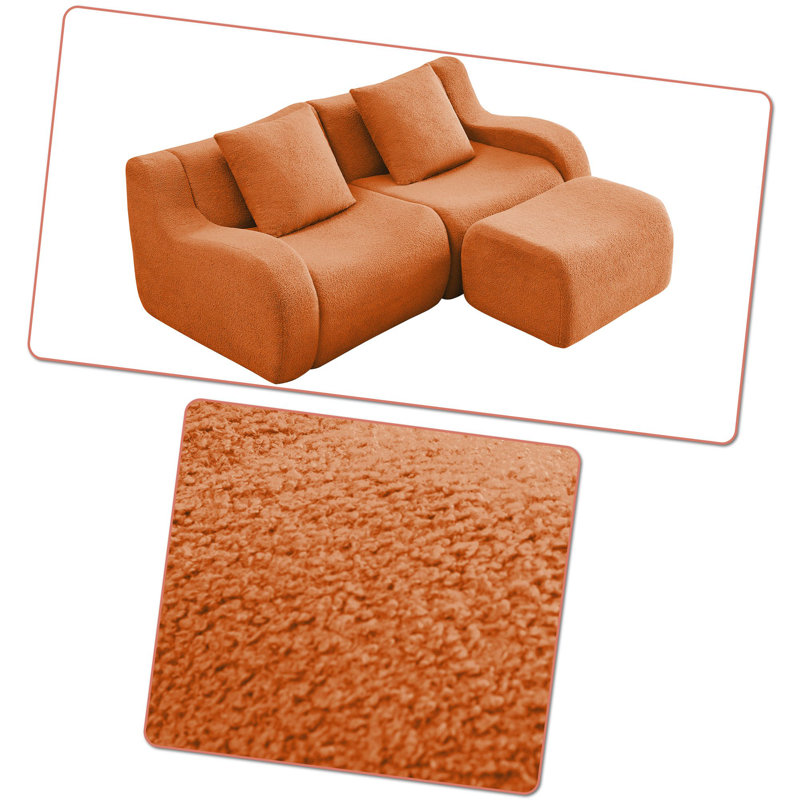 Canapé modulaire rembourré en tissu 2 pièces avec repose-pieds, Orange moelleux, H 35,43 po x l 82,73 po x P 65,73 po