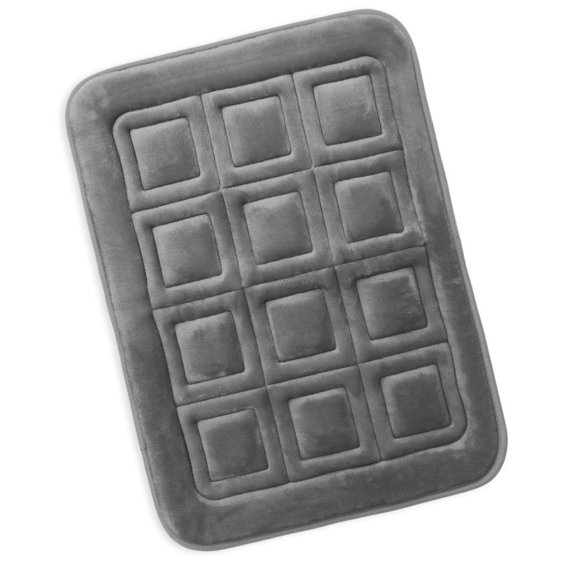 Ultra Soft Absorbent Memory Foam Waffled Bath Rug, Charcoal Stone Gray, 17" W x 24" L