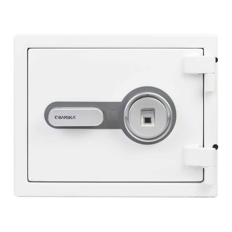 Compact White Steel Biometric Fireproof Safe with Backup Key
