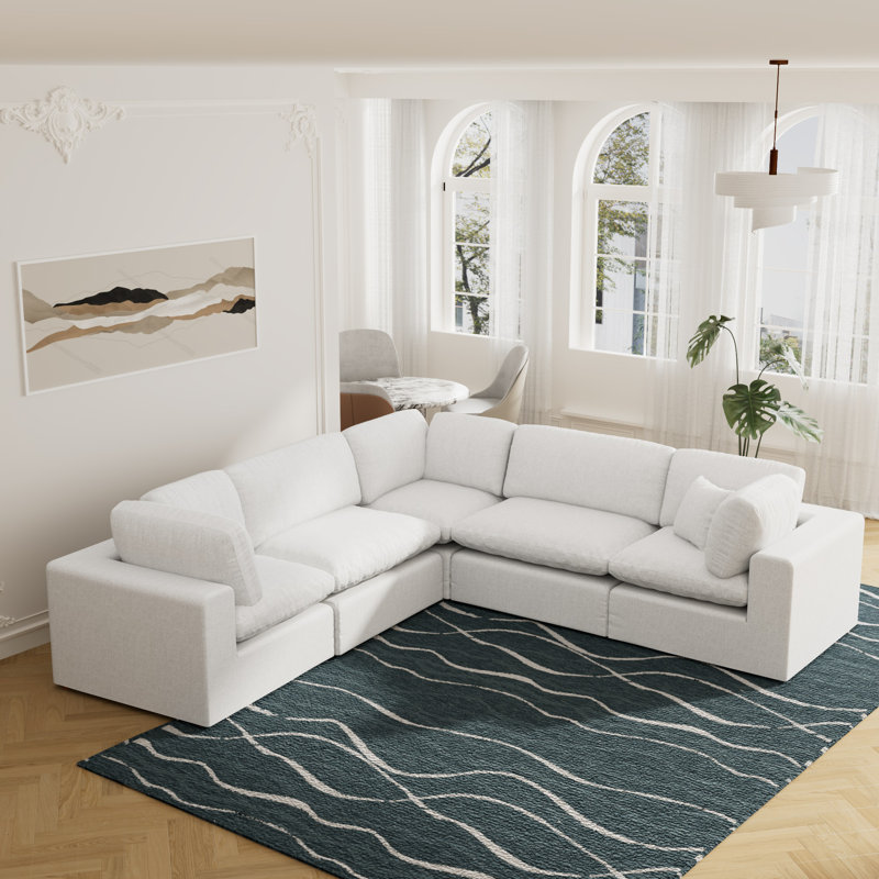 Canapé modulaire rembourré 5 pièces Jossa, Blanc