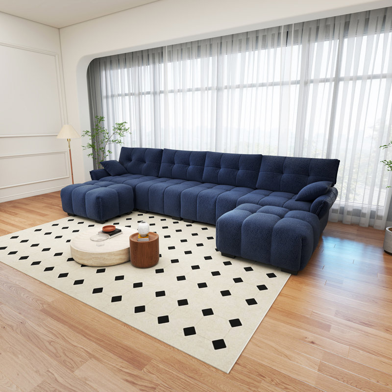Ensemble de canapé 4 places avec 2 repose-pieds, structure en bois massif avec tissu en chenille de qualité supérieure et coussins à haute résilience, parfait pour le salon