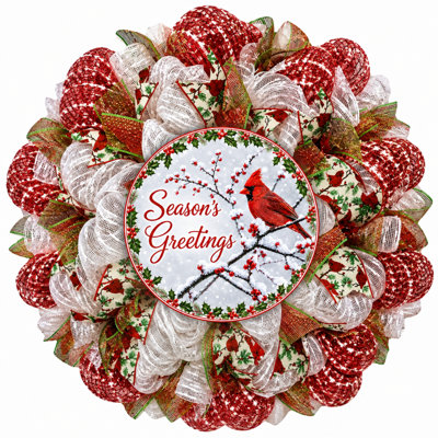 Seasons Greeting Cardinal Wreath