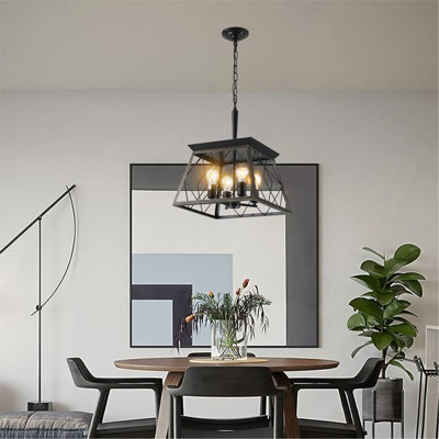 (Identique à W1340111204 / L1010) Lustre suspendu industriel à 4 lumières de 16 po, conception de cage en métal moderne, lumière suspendue réglable pour la salle à manger, la cuisine et le salon (sans ampoules)